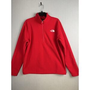 The North Face Pullover Mens Large Red Quarter Zip Fleece Textured Outdoor Logo